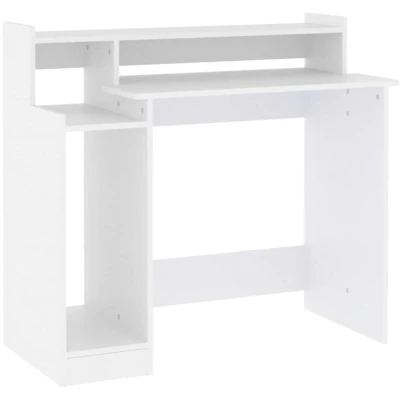 Image of vidaXL White Desk with Integrated LED Lights Engineered Wood Study Table Computer/Writing for Office and Home 97x45x90 cm