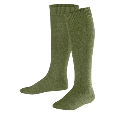 Image of FALKE Unisex Kids Comfort Wool K KH Thick Warm Long Plain 1 Pair Knee High Socks, Green (Sern 7681), 3 5