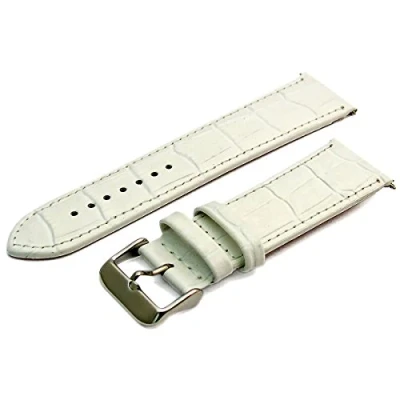 Image of Leather Watch Strap Band Croc Grain X Wide 26mm White with Chrome (Silver Colour) Buckle