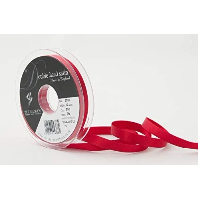 Image of Berisfords Double FACE Poly Satin Ribbon, Red, 10 mm
