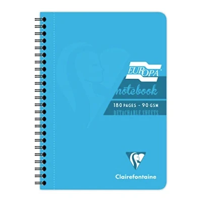 Image of Clairefontaine Europa Ref 5812Z Wirebound Notebooks, Hardwearing Bright and Glossy Covers, 180 Lined Sheets, A5 size Micro Perforated Pages, Turquoise Cover (Pack of 5)