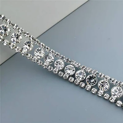 Image of 1 yard Rhinestone Crystal Chain 0.47&quot; Width Bling Diamante Lace Trim Ribbon Gem Sparkle Wedding Bridal Dress Necklace Prom Evening Diamond Applique Show Accessories Sash Belt Headwear Craft Cake DIY