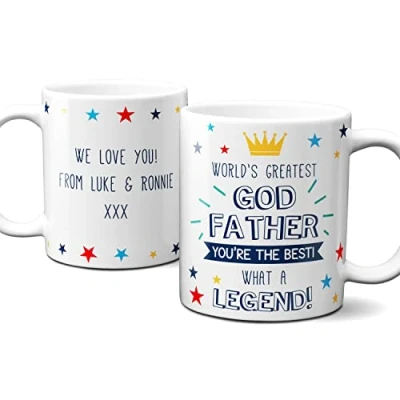 Image of Thoughtful Gifts Worlds Greatest Godfather Personalised Mug, Mug for Godfather, Cup Gift Fathers Day, Birthday Add own Message