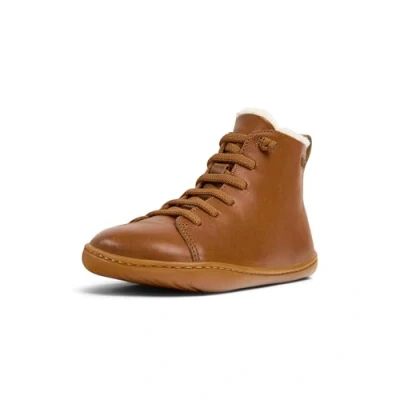 Image of Camper PEU CAMI Laceup ankle boots for kids, Size: 2.5, Medium brown Leather