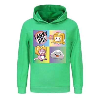 Image of LANKYBOX Boys Hoodies Kids Cotton Hoodie Foxy and Boxy Prints Children&#039;s Pullover Sweatshirt Graphic Outfits (UK, Age, 7 Years, 8 Regular, Green)