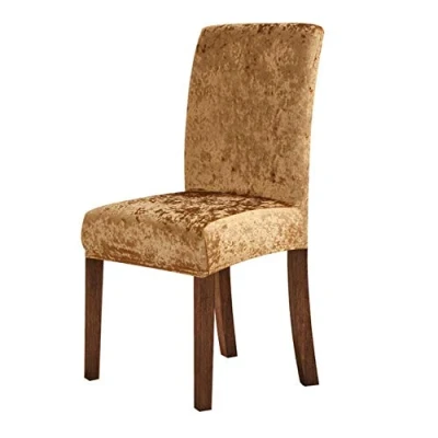 Image of New Crushed Velvet Dining Chair Cover, Spandex Elastic Slipcover Case for Room Kitchen Wedding Banquet,Gold,6pcs