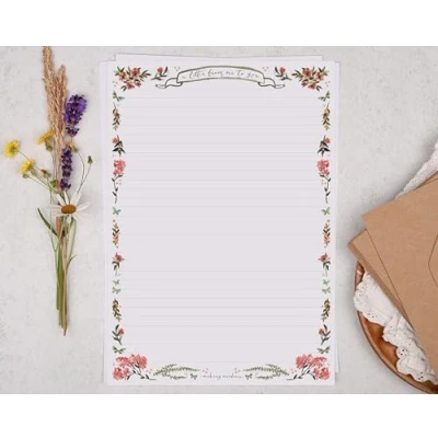 Image of Making Meadows A4 Lined Letter Writing Paper Set (20 Sheets &amp; 10 envelopes) Pink Floral Flower Design On Penpal Stationery