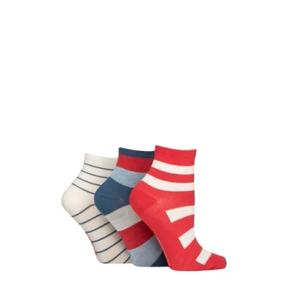 Image of Women&#039;s 3 Pair SOCKSHOP Plain and Patterned Bamboo Ankle Socks Striped Nautical 4 8