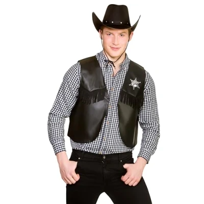 Image of Wicked Costumes Adult Black Cowboy/Sheriff Waistcoat Fancy Dress Accessory