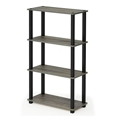 Image of Furinno Turn S Tube 4 Tier Multipurpose Shelf Display Rack with Square Tube, French Oak/Black