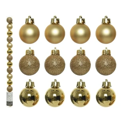 Image of Set of 14 Mini Matt/Shiny/Glitter Christmas Tree Baubles Mix in Tube 3cm (Light Gold)