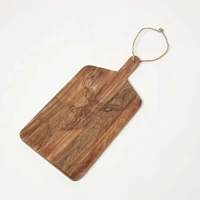 Image of HOMESCAPES Mango Wood Chopping Board with Stag Design Etched Decorative for Serving, 50 cm