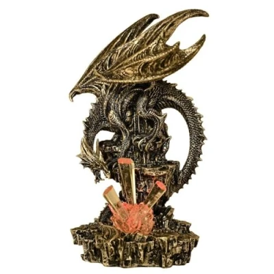 Image of Widdop and Co. Juliana Mystic Legends Large Silver Metallic Effect Dragon Figurine Statue with Colour Changing Crystal Light Mythical, Fantasy &amp; Gothic Ornament Gift for Homeware Home Decor.