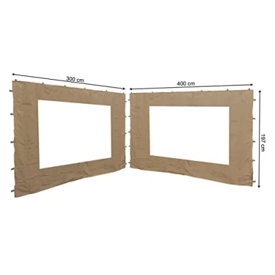 Image of QUICK STAR 2 Side Panels with PE Window 300/400x195cm Beige for Gazebo 3x4m