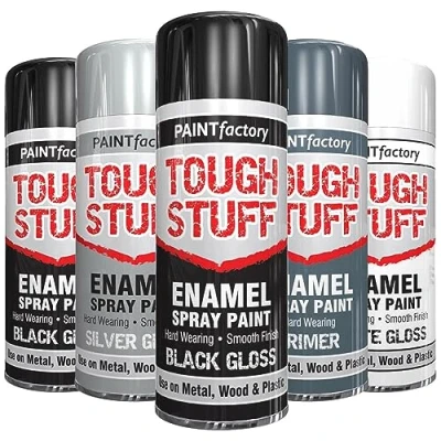 Image of AlezyB 1 x Enamel Black Gloss 400ml Tough Stuff Hard Wearing Smooth Aerosol for Metal Wood Plastic