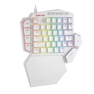 Image of Redragon K585 DITI One Handed RGB Mechanical Gaming Keyboard, Type C Professional Keypad with 7 Onboard Macro Keys, Detachable Wrist Rest, 42 Keys (White, Red Switch)
