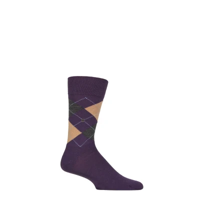 Image of Mens 1 Pair Burlington Edinburgh Virgin Wool Argyle Socks Purple / Beige 6.5 11