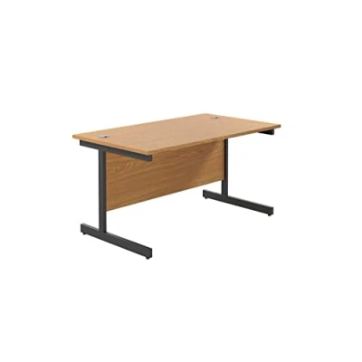 Image of Office Hippo Heavy Duty Rectangular Cantilever Desk, Home Table + Integrated Cable Ports, PC Desk For or Home, 5 Yr Wty Black Frame/Oak Top, 140cm x 80cm