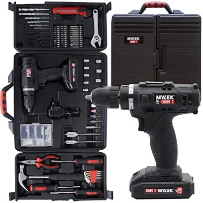 Image of MYLEK 18V Cordless Drill Tool Set Driver DIY Electric Screwdriver Combi Kit, 1500mAh Li Ion Battery Variable Speed, LED Light, Lightweight Design 130 Piece Accessory and Carry Case