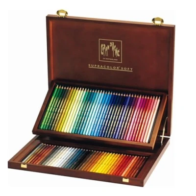 Image of Caran Dache Wooden box with 80 assorted colours