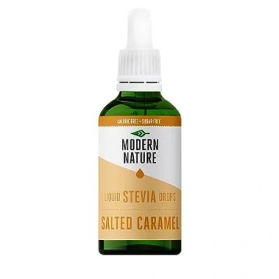 Image of Modern Nature Salted Caramel Flavour Drops Liquid Stevia Sweetner Zero Calorie Sugar Free Coffee Syrup Alternative For Flavoured Coffee, Protein Powder, Yoghurt, Tea Keto Sweetener 100ml
