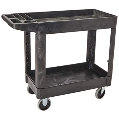Image of Rubbermaid Commercial Heavy Duty 2 Shelf Utility Cart, Lipped Shelves, Medium, Beige, 500 Pound Capacity (FG450089BLA)