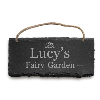 Image of Garden Sign Engraved Slate Signs and Plaques Custom House Shed Personalised Outdoor Decoration Man Cave for Outside Christmas (Garden)