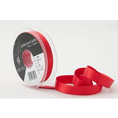 Image of Berisfords Double FACE Poly Satin Ribbon, Poppy Red, 15 mm
