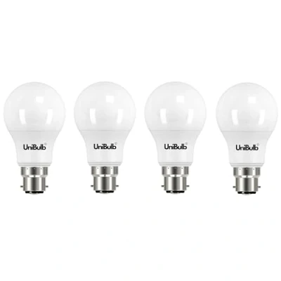 Image of Unibulb Bayonet B22 4.2W 470lm LED Light Bulbs, 40W Equivalent, Warm White 2700K, A19 Energy Saving Lightbulbs, 180 Wide Beam, Non dimmable, Pack of 4