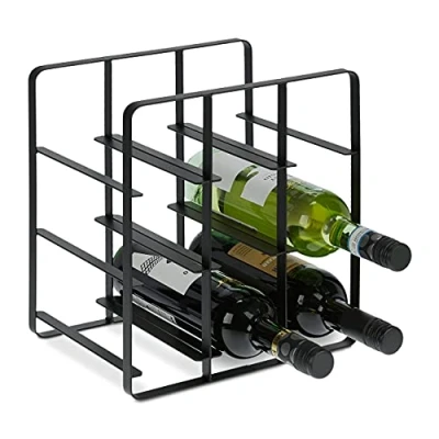Image of Relaxdays Metal Wine Rack, 9 Bottles, HxWxD: 30.5 x 27 20 cm, Free Standing, Drinks Holder, Kitchen &amp; Bar, Black, Iron, 27.5 cm