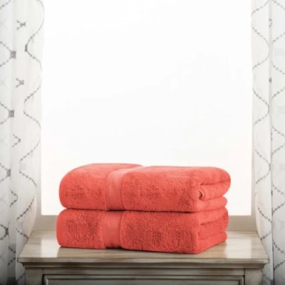 Image of Superior Egyptian Cotton 800 GSM Bath Towel Set, Includes 2 Towels, Luxury Plush Essentials, Absorbent Quick Dry Guest Bathroom, Apartment, New Home, Shower, Hotel Quality, Coral