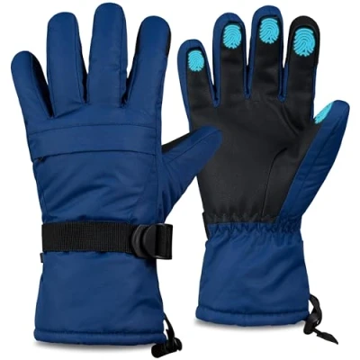 Image of CityComfort Mens Skiing Gloves Fleece Lined Touch Screen with Zip Pocket Waterproof Windproof Snowboarding (Blue)