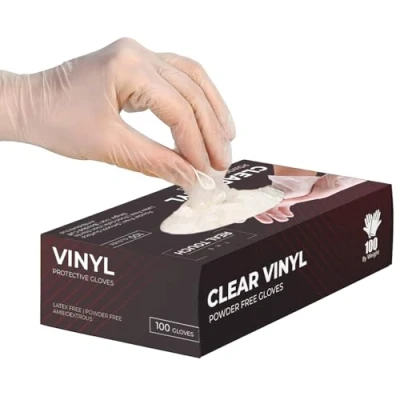 Image of K MART Vinyl Multi Purpose Gloves, Powder Free, Disposable, Extra Strong Box of 100 Clear (X Large)