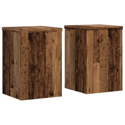 Image of vidaXL Plant Stands Pot Flower Stand 2 pcs Old Wood Engineered 25x25x35 cm Modern Minimalistic Style Easy to Clean