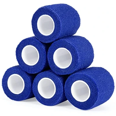 Image of Cohesive Bandage Wrap 2&quot; x 5 Yards, Self Adherent Vet 5CM 4.5M Adhesive Tape for Wrist &amp; Ankle Sprain Swelling Breathable Elastic Pet Tattoo Grip Cover Blue (6 Roll)