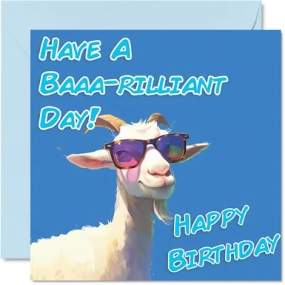 Image of Funny Birthday Cards for Women Men Cool Goat Sunglasses Happy Card Mum Dad Brother Sister Uncle Auntie Cousin Grandad Nanny Friend 145mm x Joke Pun Greeting