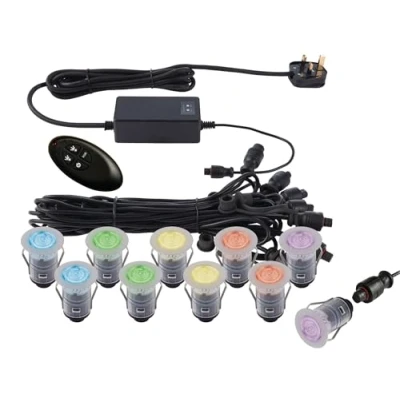 Image of Ikonpro Integrated LED 10 Light Outdoor Recessed Polished Stainless Steel, Clear IP67