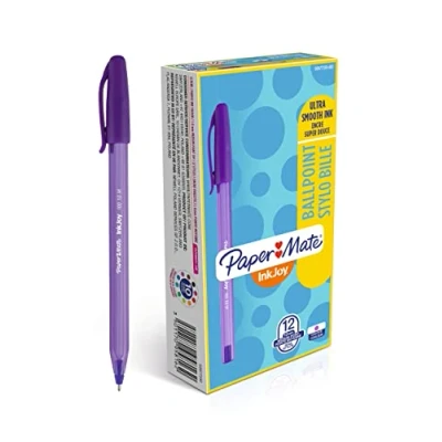 Image of Paper Mate InkJoy 100 Capped Ballpoint Pen Ultra Smooth Ink Medium Point Purple Box of 12
