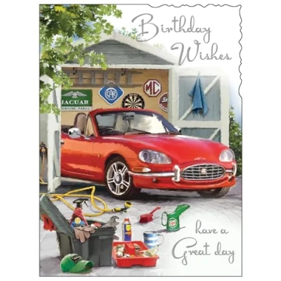Image of Jonny Javelin Male Birthday Card Happy with Artistic Sports Car Design and Embossed Foil Details for Men