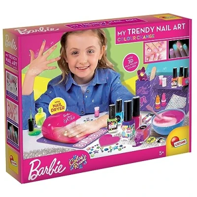 Image of Lisciani BARBIE My Trendy Nail Art Colour Change Creative Game Shimmering and Luminous Polish With 3D Holder For Girls from 5 Years Made in Italy