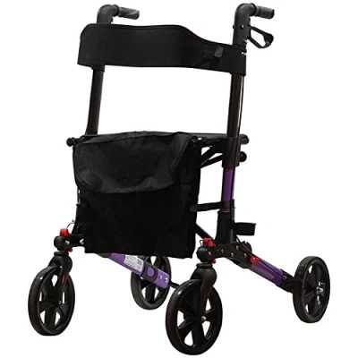 Image of Aidapt Deluxe White Folding Light Weight 4 Wheeled Rollator Mobility Aid with Seat, Carry Bag, Lockable Brakes and Puncture Proof TYRES for Indoor Outdoor use