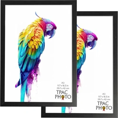 Image of The Photo Album Co WEXFORD A3 (29.7x42cm) Black Poster Frame Acrylic (Non Glass) Front Pack of 2
