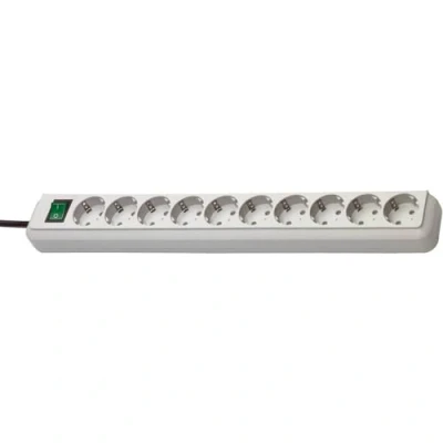 Image of Brennenstuhl Eco Line 10 Way Power Strip (Multiple Socket with Increased Touch Protection, Switch and 3 m Cable) Light Grey