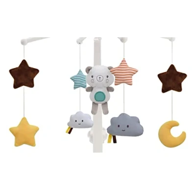 Image of Baby Musical Mobile Crib Cot Bed Bell Stars Moon Nusery Rotating Toy (Brown/Yellow/Grey (Cloud Theme))