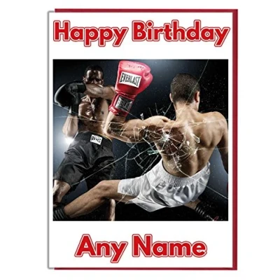 Image of AK Giftshop Boxing Themed Personalised Birthday Card ADD A NAME AND AGE