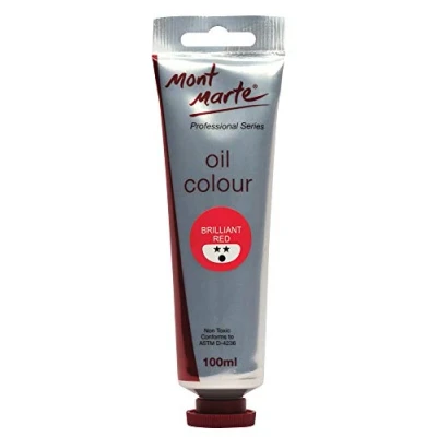 Image of MONT MARTE Premium Oil Paint, 100ml (3.4oz), Brilliant Red, Good Coverage, Excellent Tinting Strength