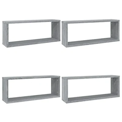Image of vidaXL 4x Wall Cube Shelves Picture Ledge Hanging Floating CD Display Shelf Storage Organiser Bookshelf Grey Sonoma Engineered Wood