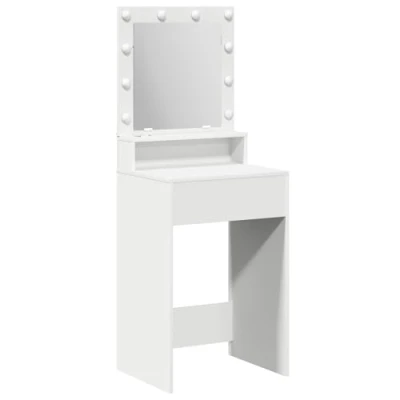 Image of vidaXL White Dressing Table with Mirror Engineered Wood Vanity LED Lights and Drawer, 50 x 41 135 cm for Bedroom