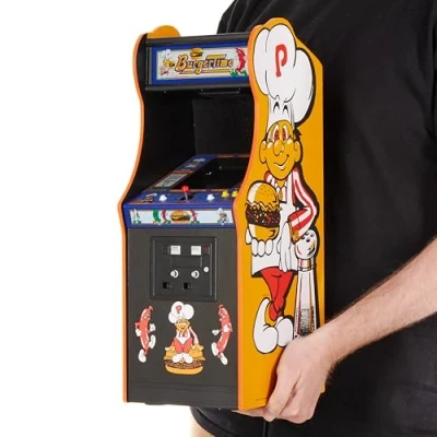 Image of Numskull Quarter Arcades Burger Time Collector&#039;s Edition Mini Arcade Retro 1/4 Scale Authentic Wooden Replica, Original ROM, DIP Switch Access, 5&quot; TFT Screen for Enthusiasts