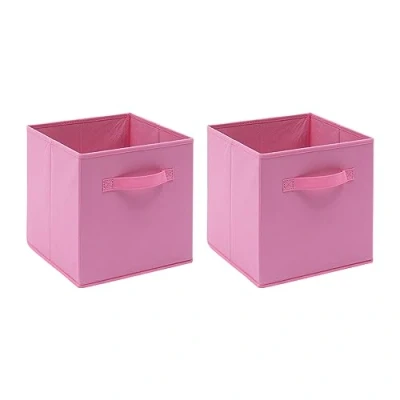 Image of BonChoice Foldable Storage Cubes Boxes Pack of 2 with Handle for Home Organization, Fabric Wardrobe Box Organizer Basket Bins Clothes Beddings Toys Towels, Collapsible &amp; Durable (Pink, 2)
